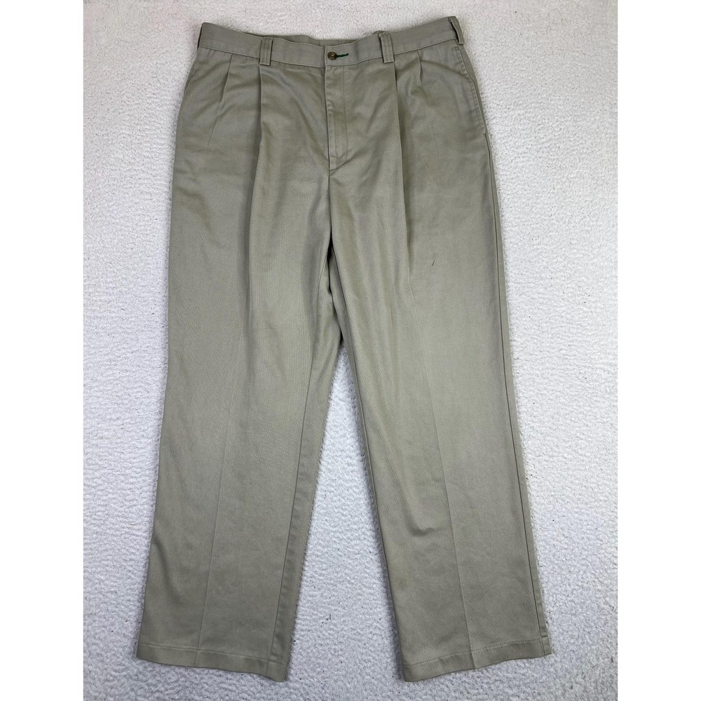 Tommy Hilfiger Pants Mens 36x30 Khaki Pleated Front Chino Trousers Dress Casual - Picture 1 of 10
